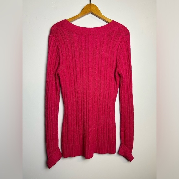 Inked & Faded Y2K Cable Knit Babydoll Pink women’s Size M V-Neck Old money VTG - Picture 3 of 10